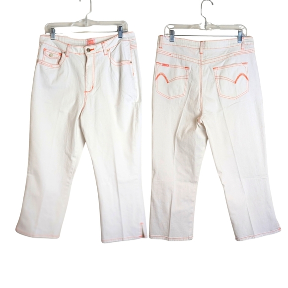 Y2K Crest Jeans White With Orange Stitching Size 15/ 16 - Picture 10 of 10